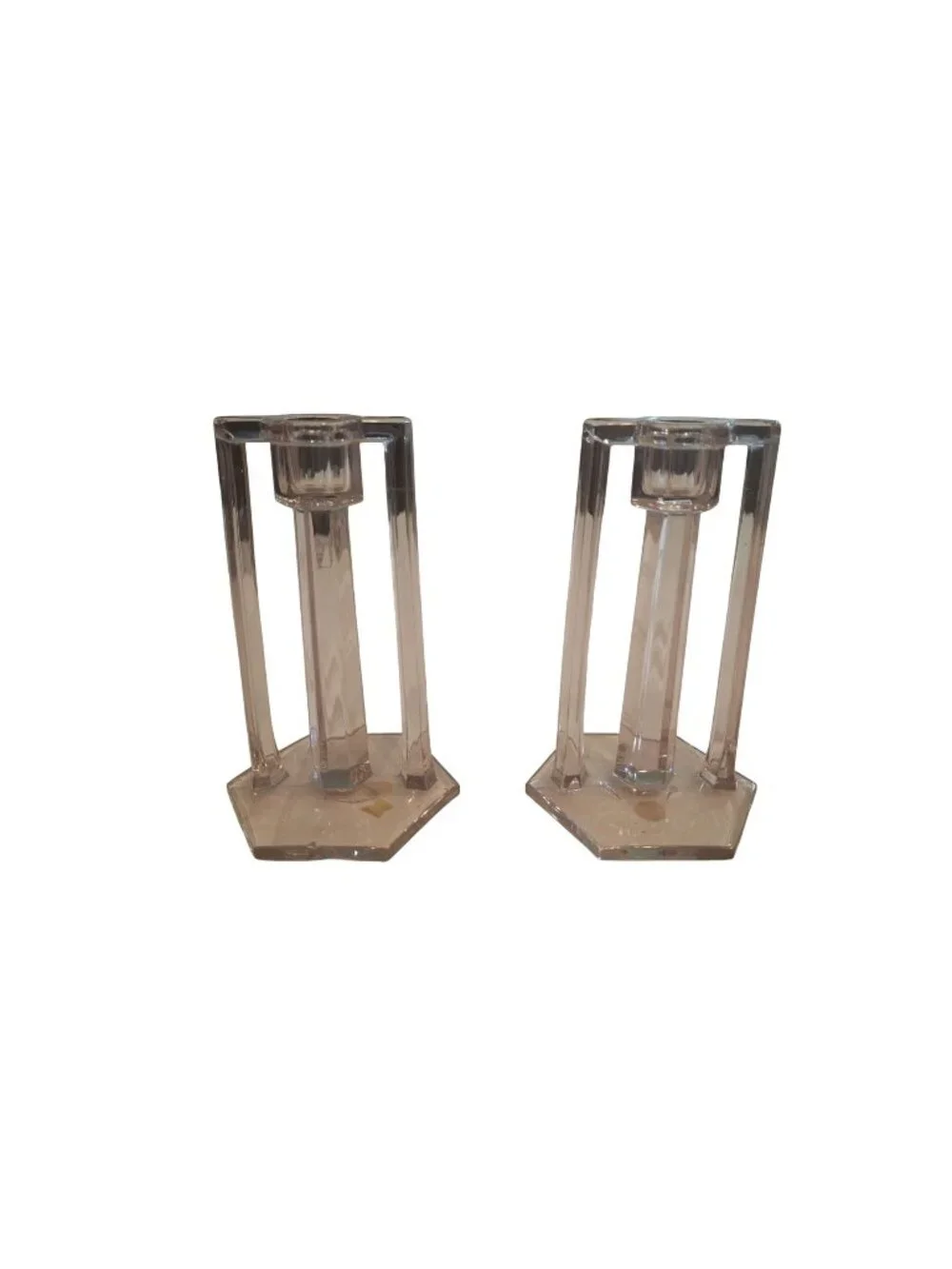Vintage Clear Glass Candle Holders Pair 8